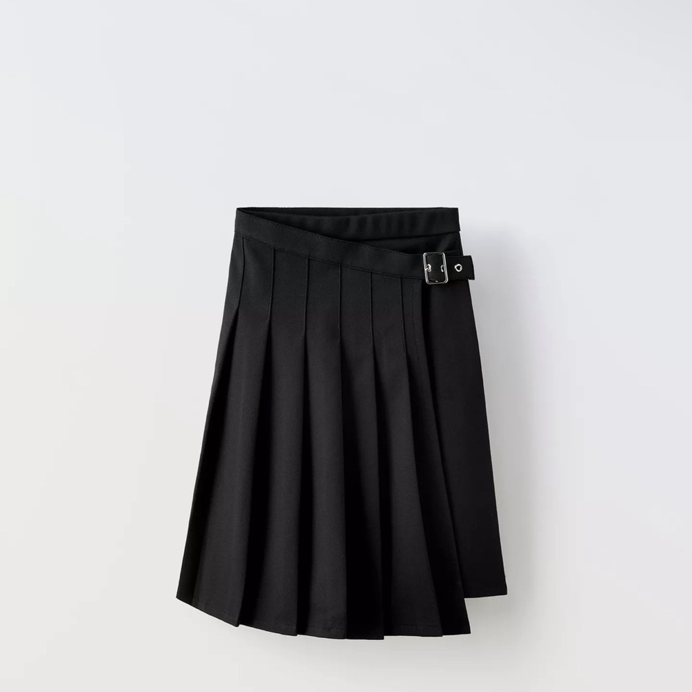 BNWT ZARA KID BUCKLED BOX PLEATED BLACK MIDI SKIRT KID SIZE 11-12